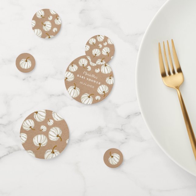 White Little pumpkin kraft fall baby shower Confetti (Group)
