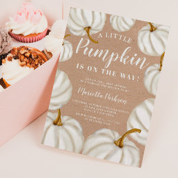 White Little pumpkin kraft fall baby shower Invitation