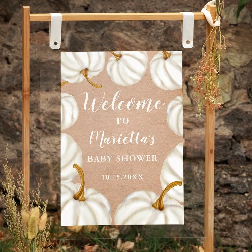 White Little pumpkin kraft welcome baby shower Poster