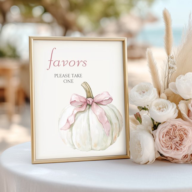 White Little Pumpkin Pink Bow Baby Shower Favors Poster (Creator Uploaded)