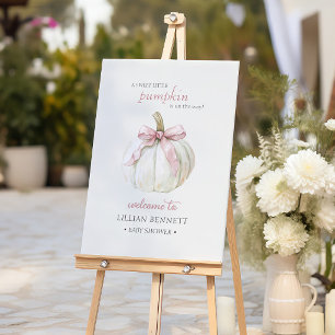 White Little Pumpkin Pink Bow Baby Shower Welcome Foam Board