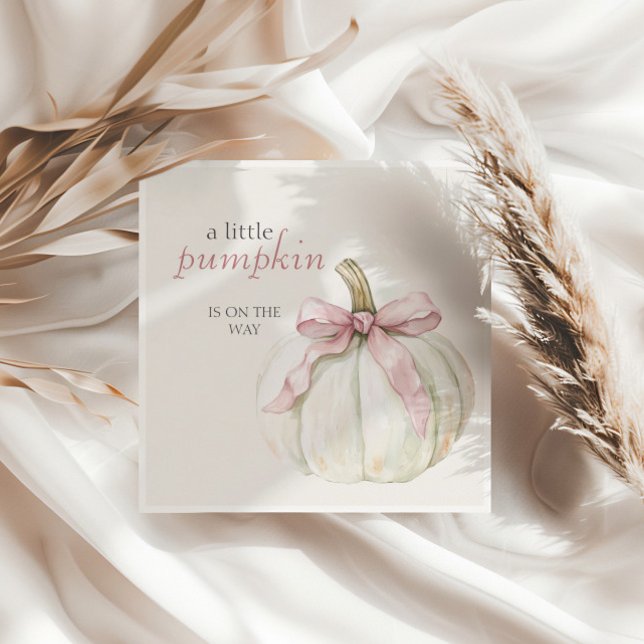 White Little Pumpkin Pink Bow Girl Baby Shower  Napkins (Creator Uploaded)