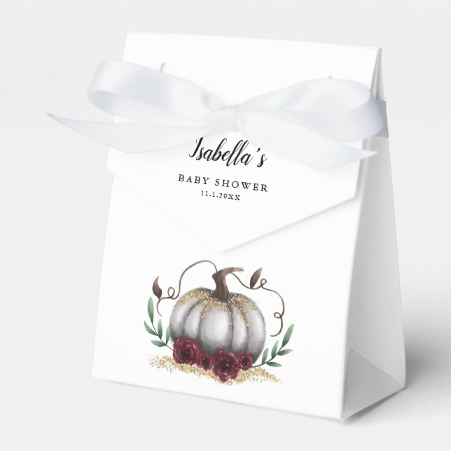 White Little Pumpkin Theme Baby Shower Favor Boxes (Front Side)