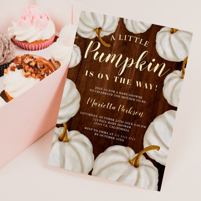 White Little pumpkin wood fall baby shower Foil Invitation (White Little pumpkin wood fall baby shower Foil Invitation)