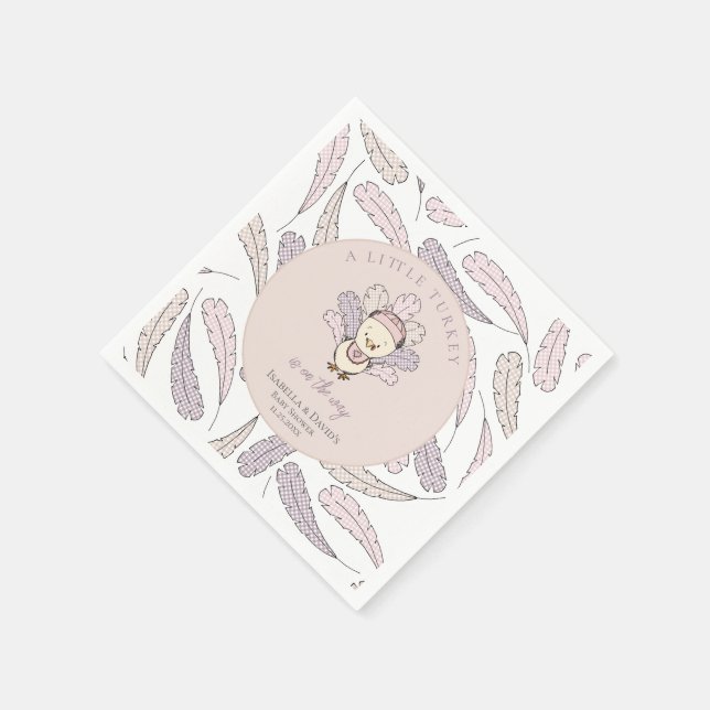 White Little Turkey Feathers Fall Girl Baby Shower Napkins (Corner)