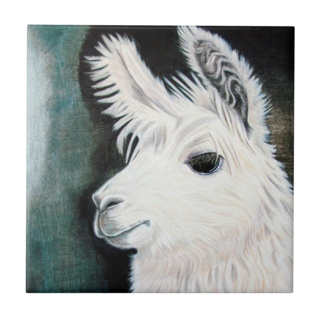 White Llama Ceramic Tile (Front)