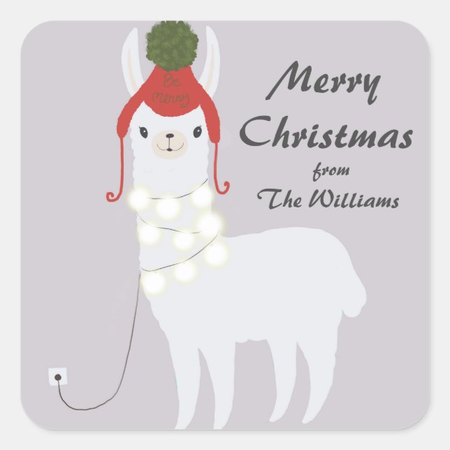 White Llama Christmas Lights Plugged In Square Sticker (Front)