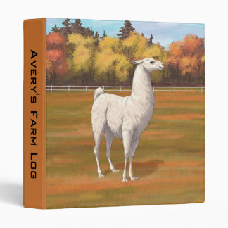 White Llama in Autumn Farm Pasture 3 Ring Binder