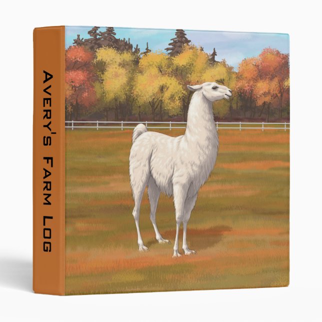 White Llama in Autumn Farm Pasture 3 Ring Binder (Front/Spine)