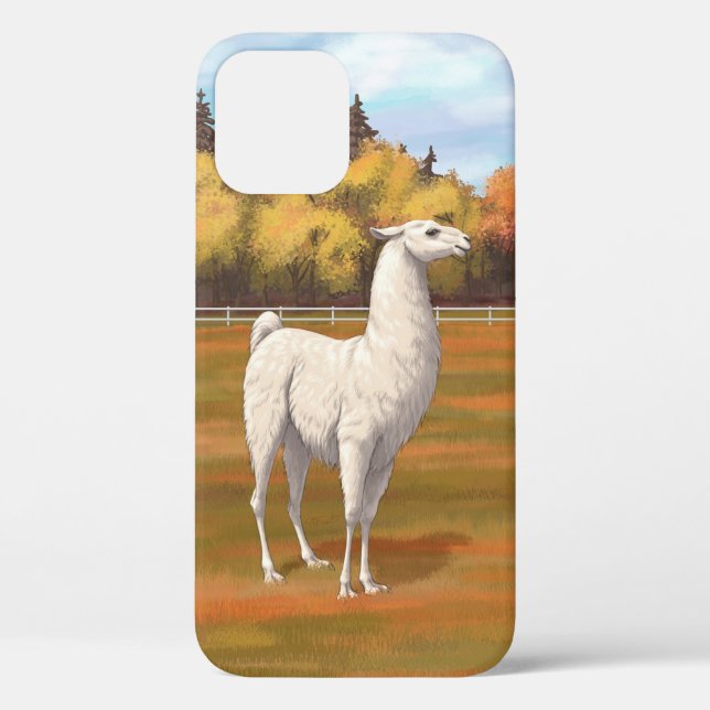 White Llama in Autumn Farm Pasture Case-Mate iPhone Case (Back)