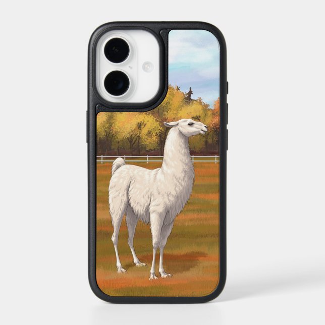 White Llama in Autumn Farm Pasture Otterbox iPhone Case (Back)