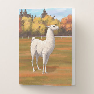 White Llama in Autumn Farm Pasture Pocket Folder