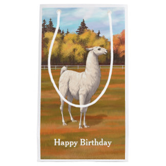White Llama in Autumn Farm Pasture Small Gift Bag