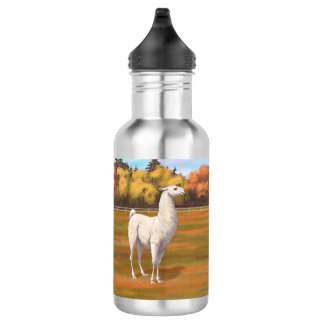 White Llama in Autumn Farm Pasture Stainless Steel Water Bottle