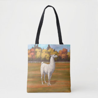 White Llama in Autumn Farm Pasture Tote Bag