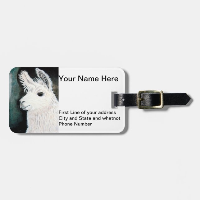 White Llama Luggage Tag (Front Horizontal)
