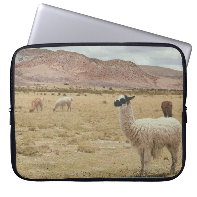 WHITE LLAMA ON BROWN GRASS LAPTOP SLEEVE (Front)