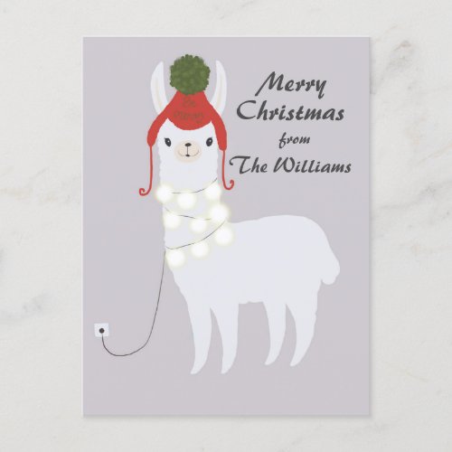 White Llama Plugged In Christmas Holiday Postcard