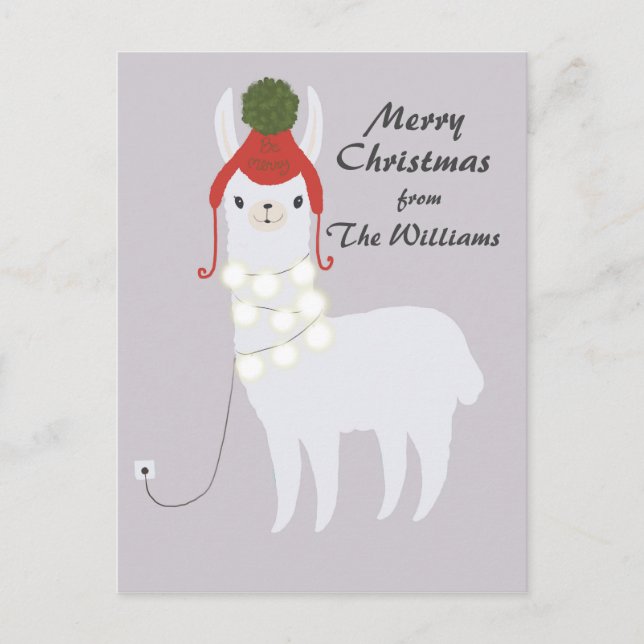 White Llama Plugged In Christmas Holiday Postcard (Front)