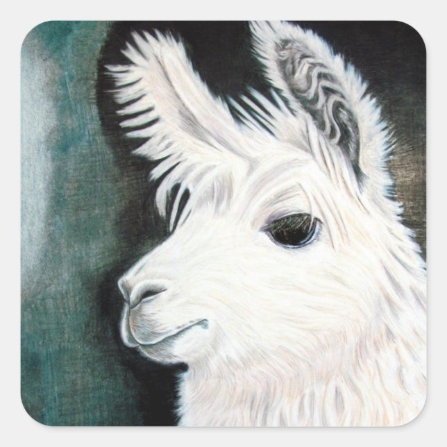 White Llama Square Sticker (Front)