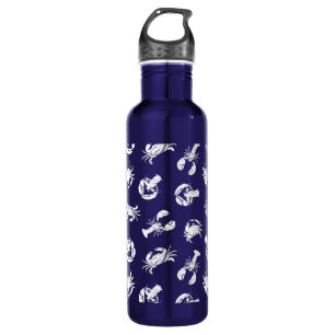 White Lobster and Crab Patterned Seafood Stainless Steel Water Bottle
