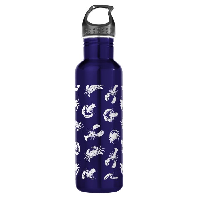 White Lobster and Crab Patterned Seafood Stainless Steel Water Bottle (Front)