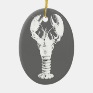 White Lobster on Gray / Grey Ceramic Ornament