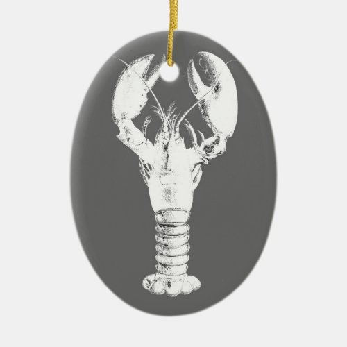 White Lobster on Gray  Grey Ceramic Ornament