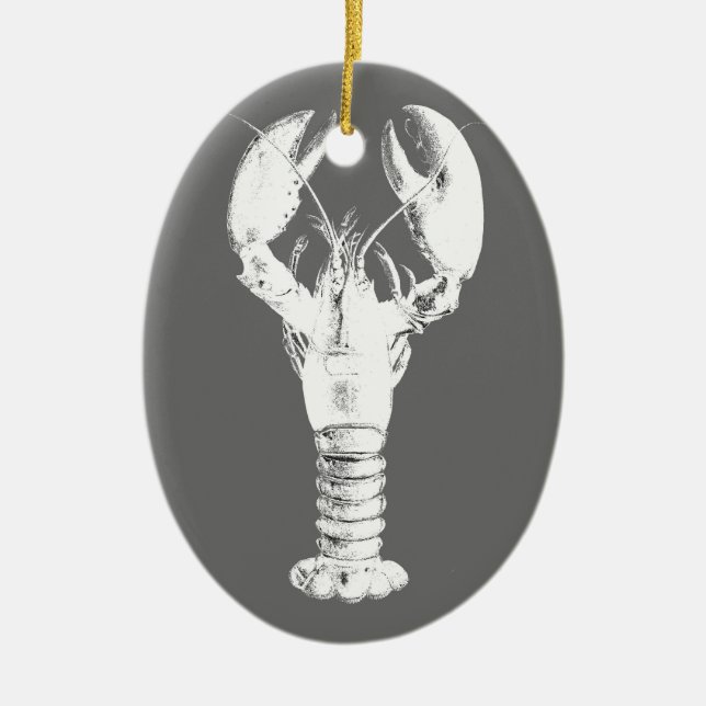 White Lobster on Gray / Grey Ceramic Ornament (Front)