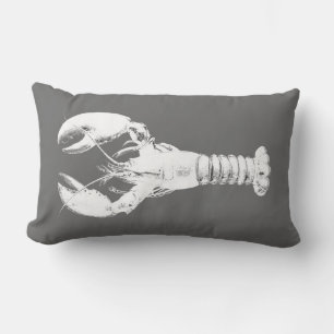 White Lobster on Gray / Grey Lumbar Pillow