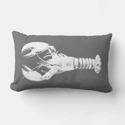 White Lobster on Gray  Grey Lumbar Pillow