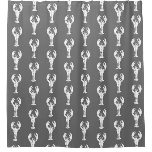 White Lobster on Gray / Grey Shower Curtain (Front)