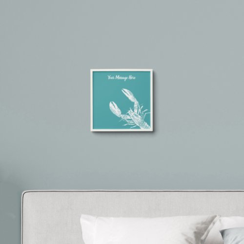 White Lobster on Teal Personalized Peel And Stick Photo Tile