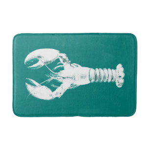 White Lobster on Turquoise / Teal Bathroom Mat