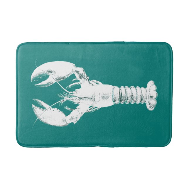 White Lobster on Turquoise / Teal Bathroom Mat (Front)