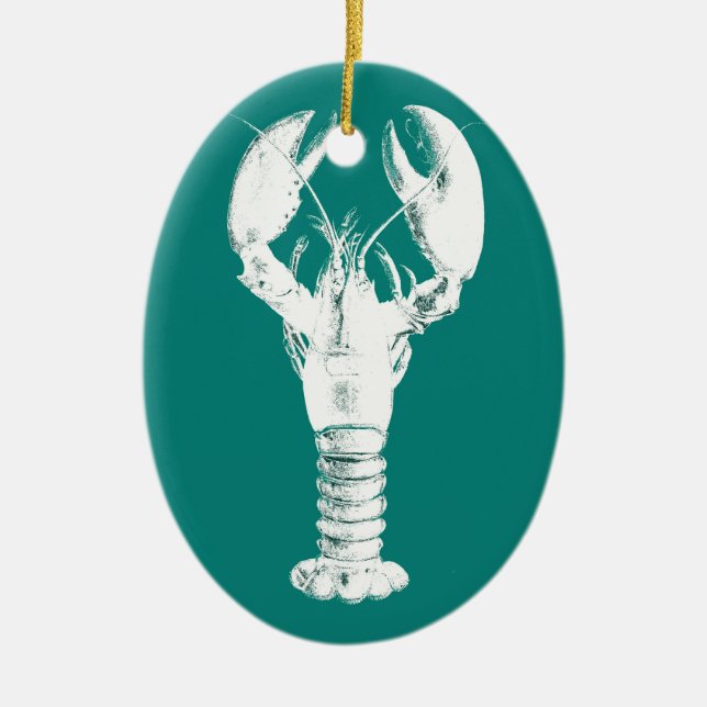 White Lobster on Turquoise / Teal Ceramic Ornament (Front)