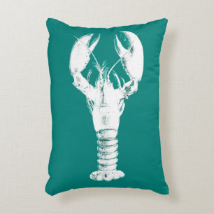 White Lobster on Turquoise / Teal Decorative Pillow