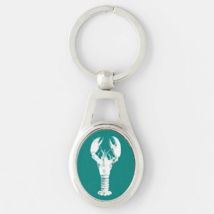 White Lobster on Turquoise / Teal Keychain