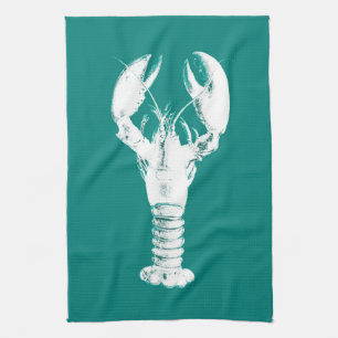 White Lobster on Turquoise / Teal Kitchen Towel