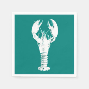 White Lobster on Turquoise / Teal Napkins