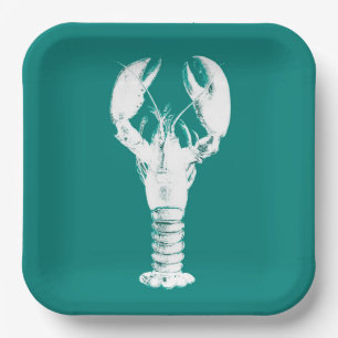 White Lobster on Turquoise / Teal Paper Plates