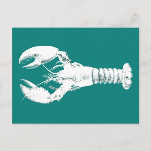 White Lobster on Turquoise  Teal Postcard