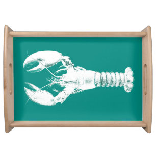 White Lobster on Turquoise / Teal Serving Tray