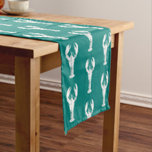 White Lobster on Turquoise / Teal Short Table Runner