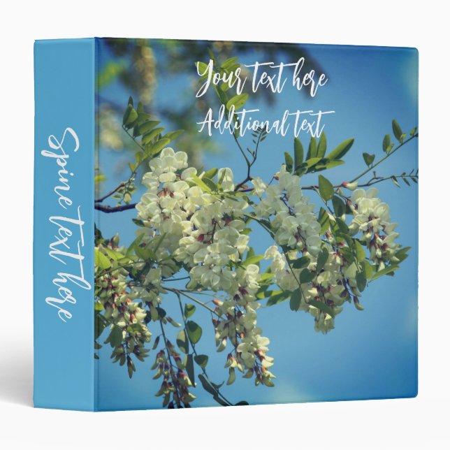 White Locust Flower Blossoms Personalized 3 Ring Binder (Front/Spine)