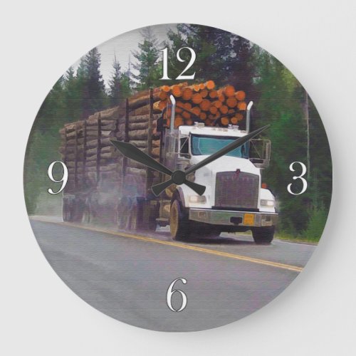 White Logging Truck Drivers Wall Clock