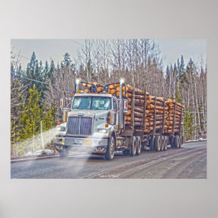White Logging Truck- Lorry and Highway Art Poster