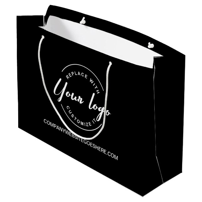 White logo and website Custom Business Large Gift Bag (Back Angled)