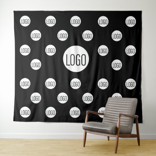 White Logo on black Company step and repeat  Tapestry