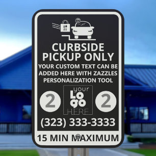 White Logo On Black Curbside Pickup + Space Number Metal Sign